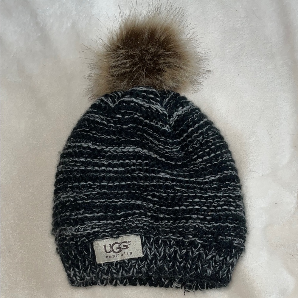 UGG Black and Brown Pom-Pom Knit Hat